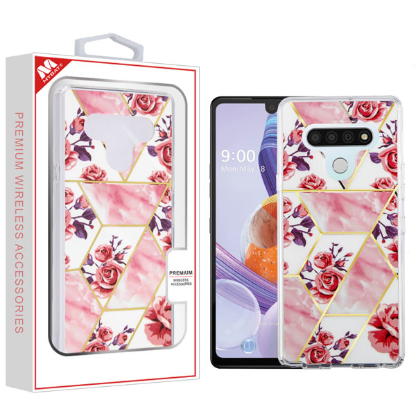 LG Stylo 6 - Mybat Electroplated Roses Marbling Fusion Protector Cover (9866)