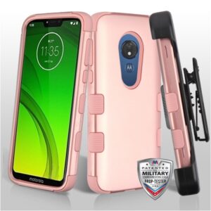 MOTOROLA G7 SUPRA MYBAT TUFF HYBRID PHONE PROTECTOR COVER W/ BLACK HOLSTER- ROSE GOLD/ROSE GOLD (720)