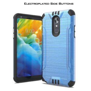 LG Stylo 5 Premium Brushed Hybrid w/ Chrome Buttons and Metal Plate (Inside) for Magnetic Mount - Blue (800)