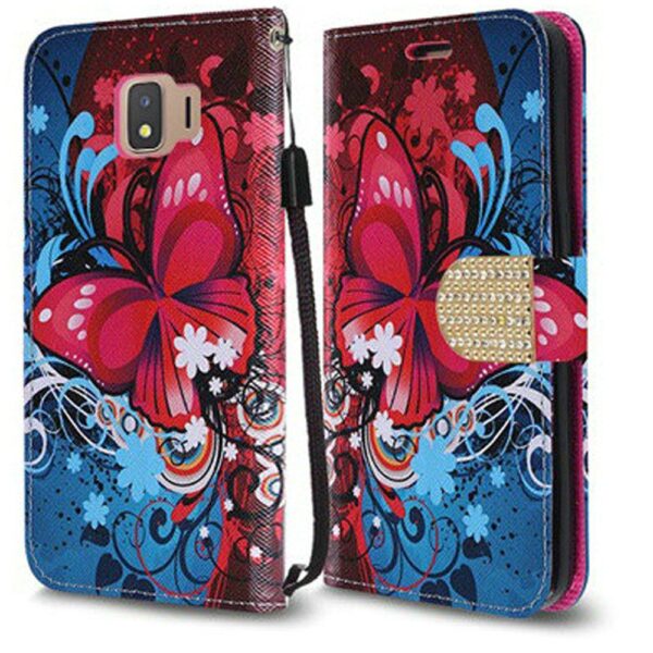 Samsung J2, J2 Pure Bling Flip Credit Card Design Wallet - Butterfly Bliss (893)