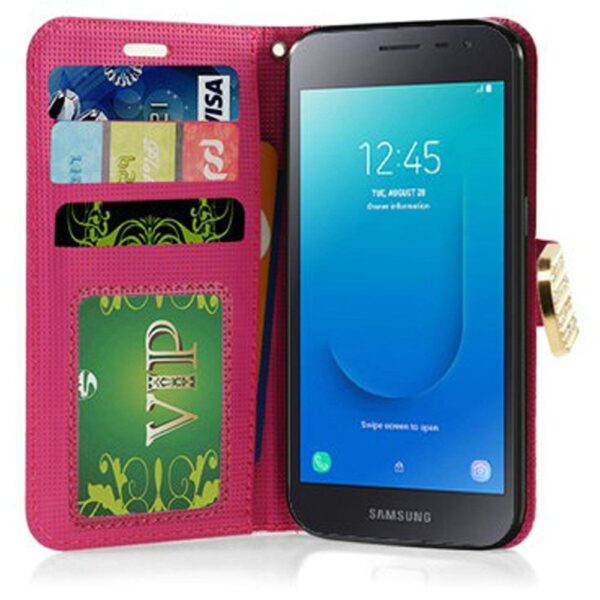 Samsung J2, J2 Pure Bling Flip Credit Card Design Wallet - Purple Lily (896)