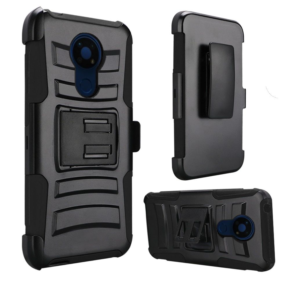 Nokia C5 Endi Premium Holster Kickstand Clip Case Cover - Black/Black (11002)