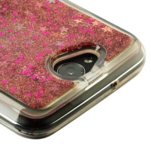 LG X Charge / Power 2 Quicksand Glitter Hybrid Protector Cover - Eiffel Tower & Rose Gold Stars (129