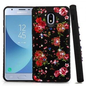 Galaxy Amp Prime 3 (2018) Diamante Hybrid Protector Cover- Romantic Love Flowers / Black (1287)