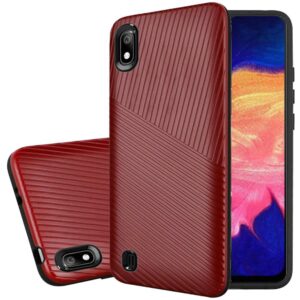 Samsung Galaxy A10e Textured Embossed Lines Hard Plastic PC TPU Hybrid - Red (73)