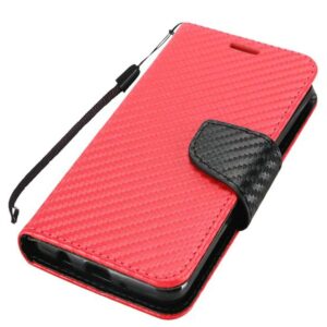 Moto G7 Power G7 Supra Wallet Flip Case Textured Carbon Fiber - Red (877)