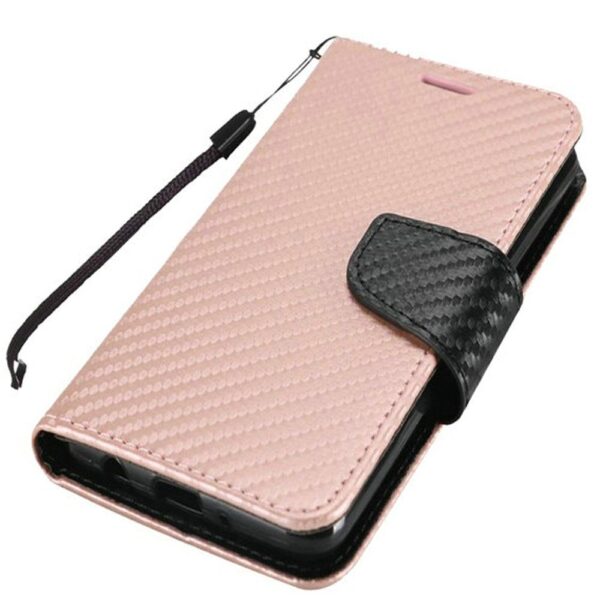 Moto G7 Power G7 Supra Wallet Flip Case Textured Carbon Fiber - Rose Gold (878)