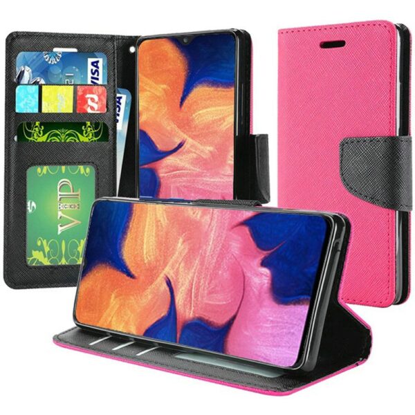 Samsung Galaxy A10e Wallet Flip Case Textured Carbon Fiber - Hot Pink (80)