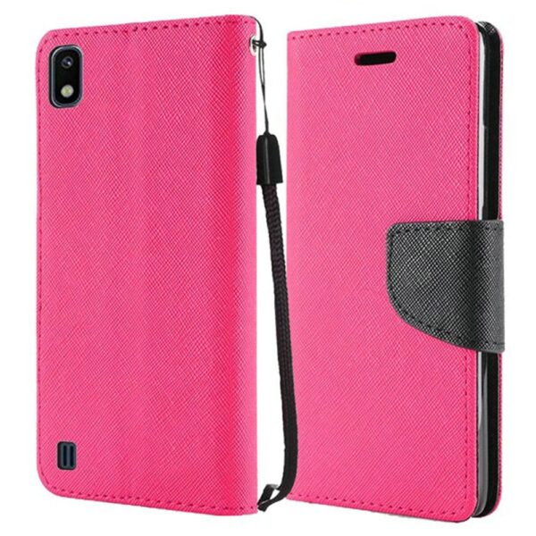 Samsung Galaxy A10e Wallet Flip Case Textured Carbon Fiber - Hot Pink (80)