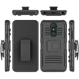 LG Stylo 5 Rubberized Holster Clip Kickstand Case - Black/Black (838)