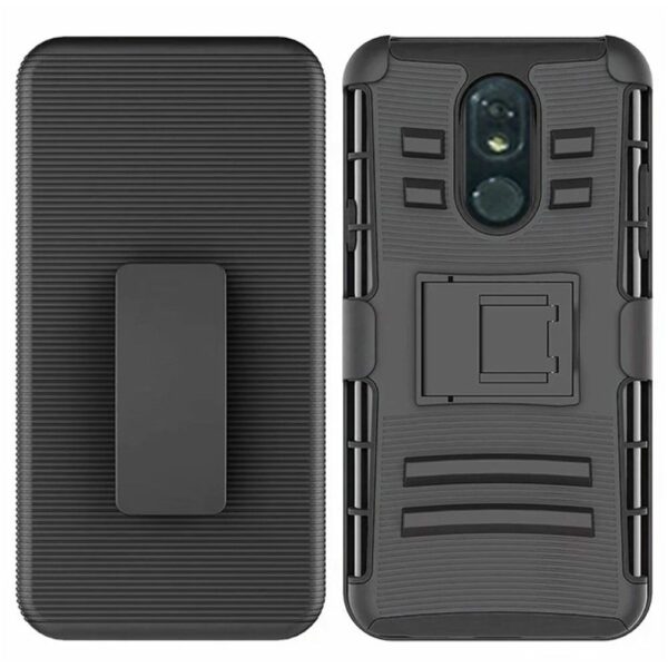 LG Stylo 5 Rubberized Holster Clip Kickstand Case - Black/Black (838)