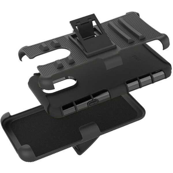 LG Stylo 5 Rubberized Holster Clip Kickstand Case - Black/Black (838)