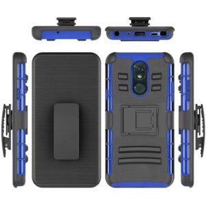 LG Stylo 5 Rubberized Holster Clip Kickstand Case - Black/Dark Blue (839)