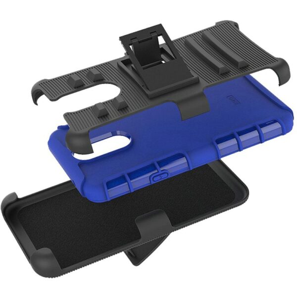 LG Stylo 5 Rubberized Holster Clip Kickstand Case - Black/Dark Blue (839)