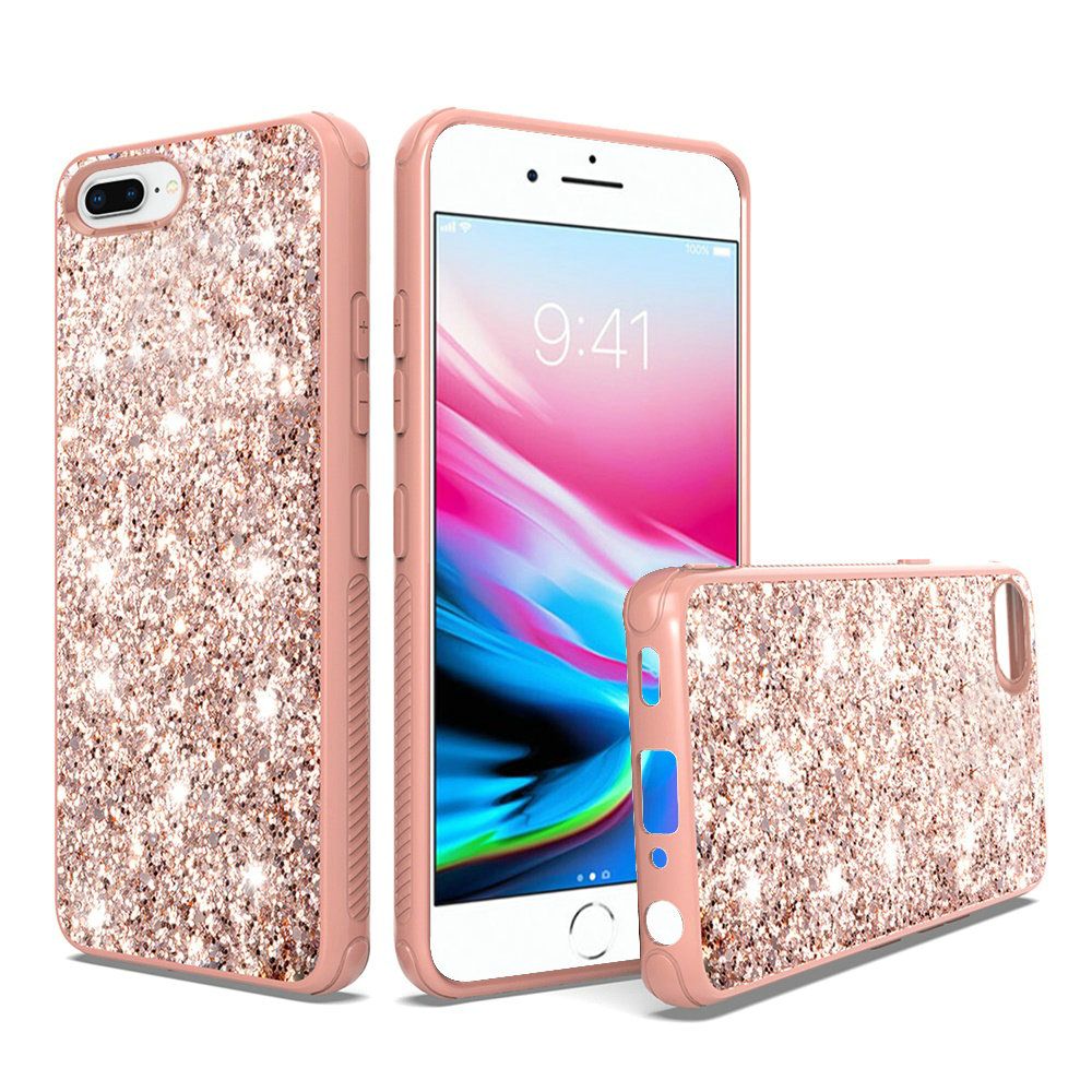 iPhone 8 Plus/7 Plus/6 Plus/6s Plus Sparkle Glitter Bling Fused Hybrid - Rose Gold (4733)