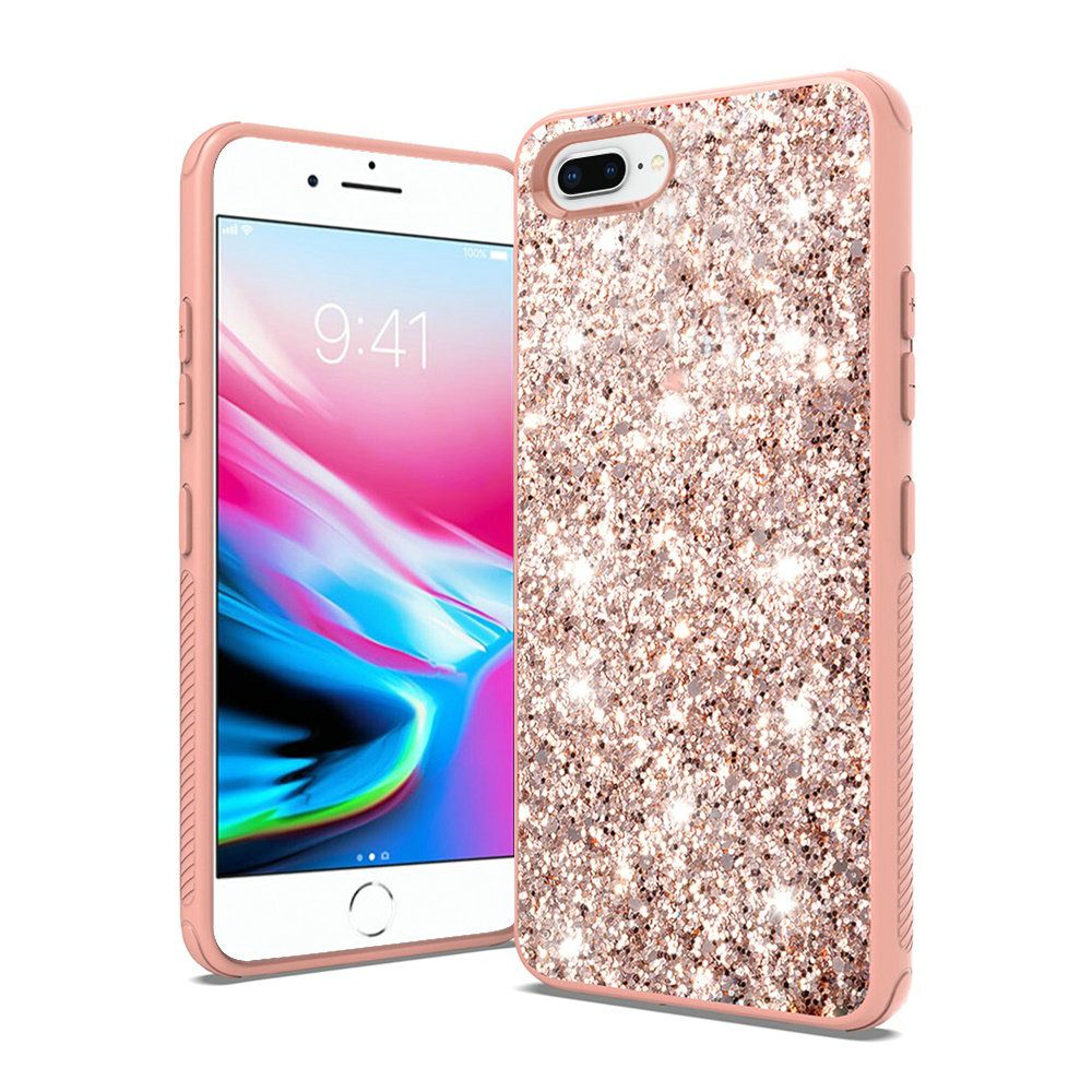 iPhone 8 Plus/7 Plus/6 Plus/6s Plus Sparkle Glitter Bling Fused Hybrid - Rose Gold (4733)