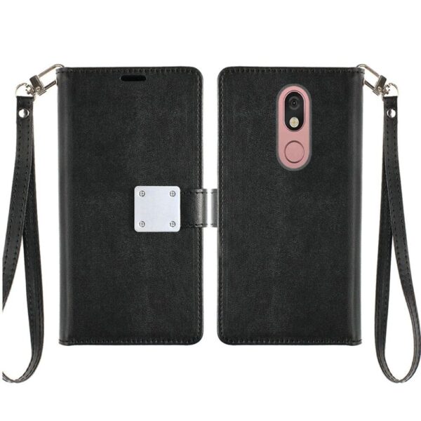 LG Stylo 5 Wristlet Magnetic Metal Snap Wallet with Two Row Credit Card Holder - Black (9558)