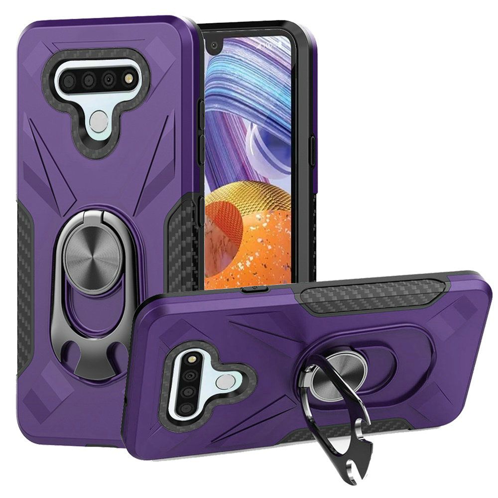 LG Stylo 6 Beer Opener Magnetic Ring Kickstand Cover Case - Dark Purple (10973)