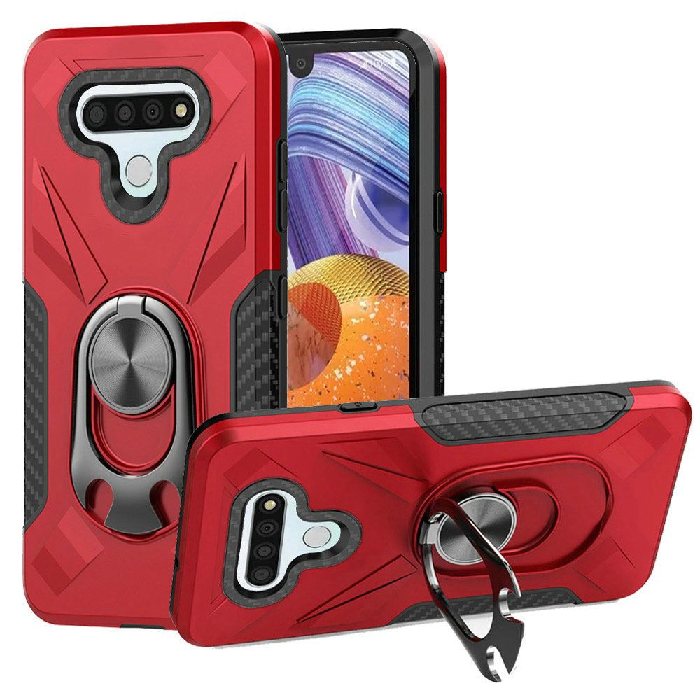 LG Stylo 6 Beer Opener Metal Ring Stand 360 Degree Rotation PC TPU Hybrid - Red (9980)