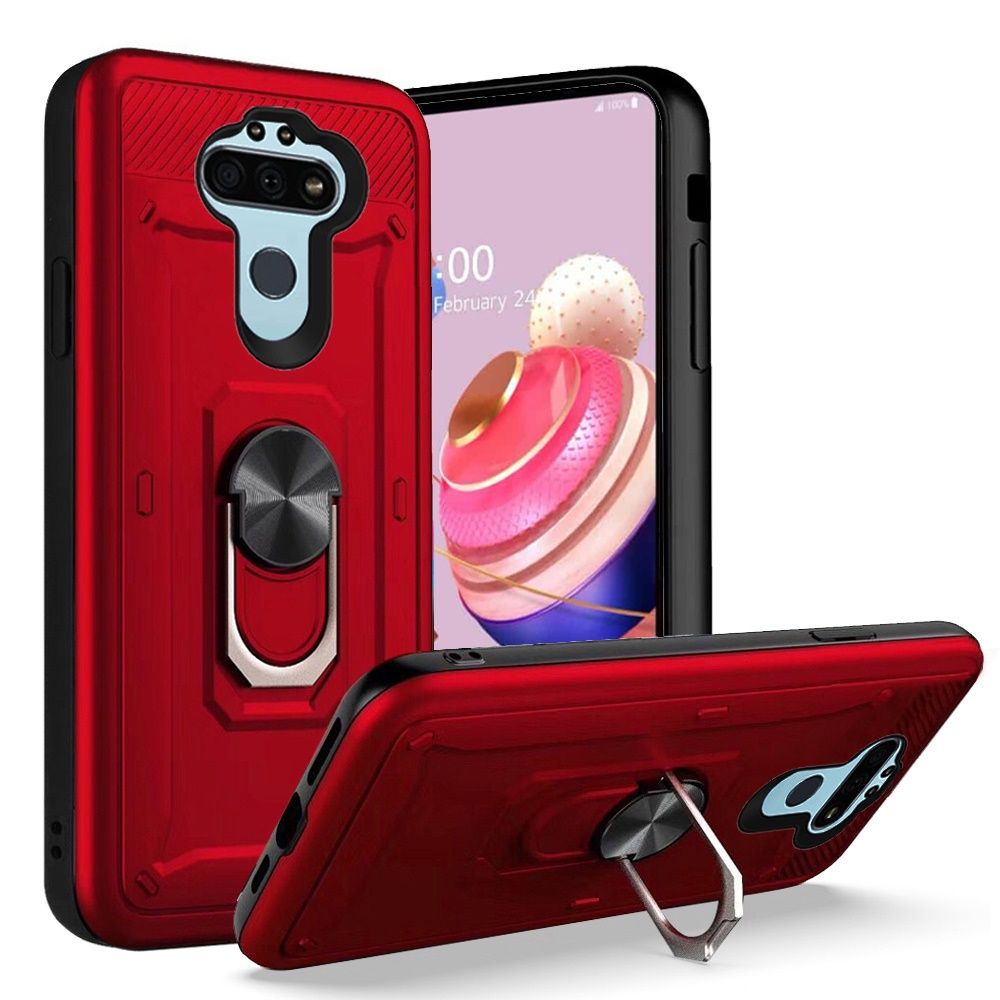 LG Aristo 5, Fortune 3, Tribute Monarch Champion Magnetic Metal Ring Stand 360 degree Rotation Cover - Red (9958)
