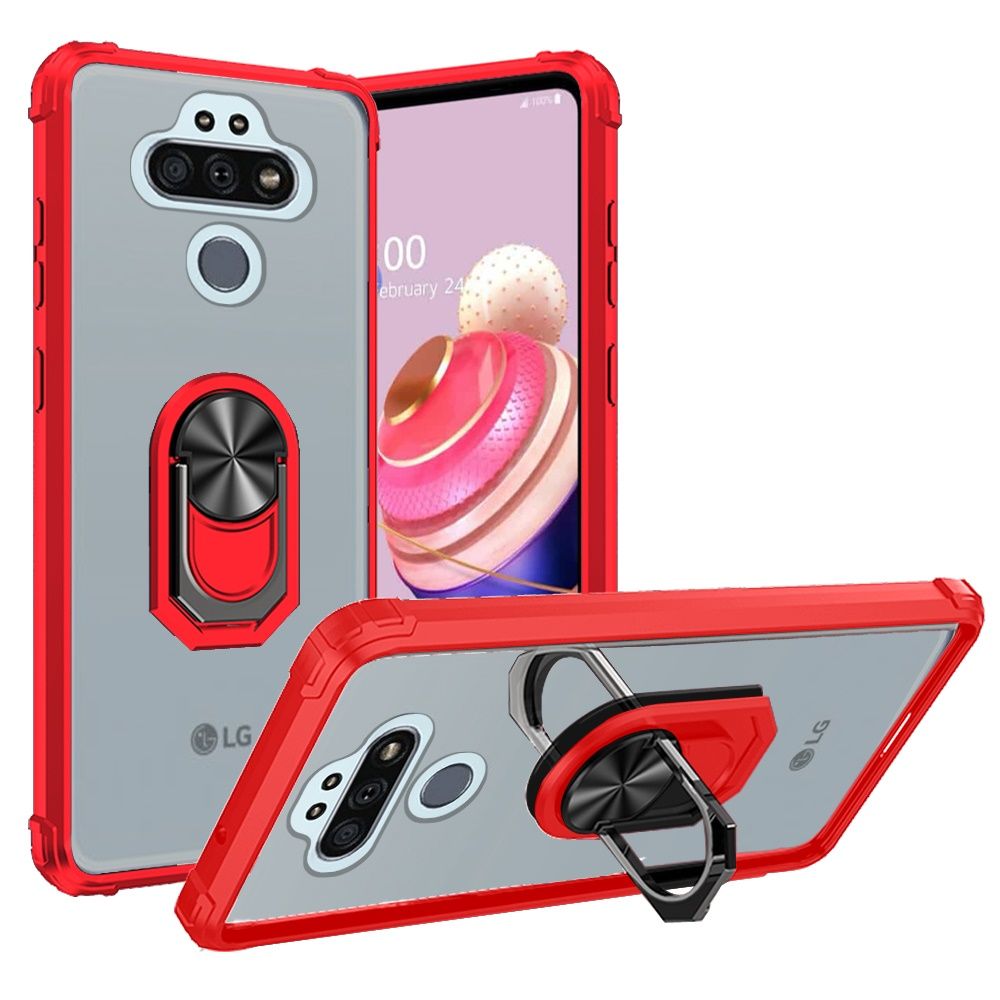 LG Aristo 5 LG Fortune 3 Transparent Magnetic Ring Kickstand Case Cover - Clear/Red (10976)