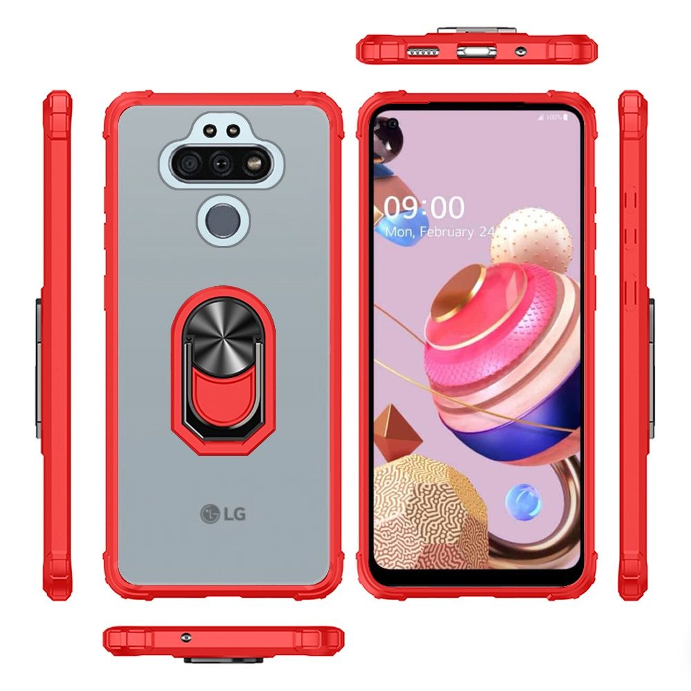LG Aristo 5 LG Fortune 3 Transparent Magnetic Ring Kickstand Case Cover - Clear/Red (10976)