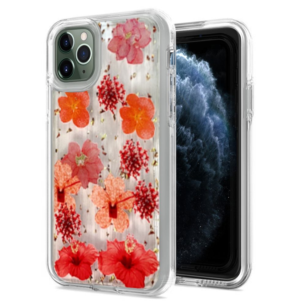 Apple iPhone 11 Pro MAX (6.5) Creative Printing Design Glitter Hybrid - Red Flowers (10148)
