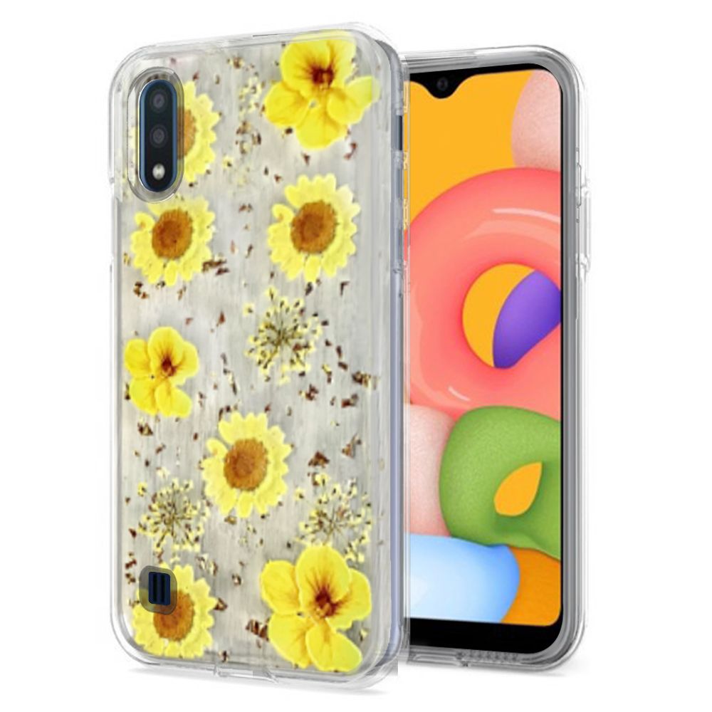 Samsung A01 Creative Printing Design Glitter Hybrid - Yellow Flowers (10114)