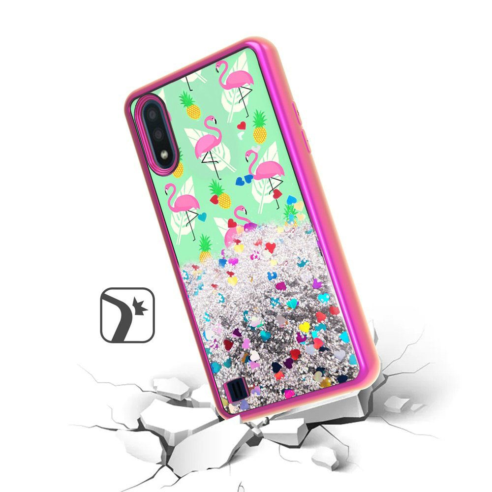 Samsung A01 Design Water Quicksand Glitter Chrome TPU - Flamingo Pineapple Feather (9769)