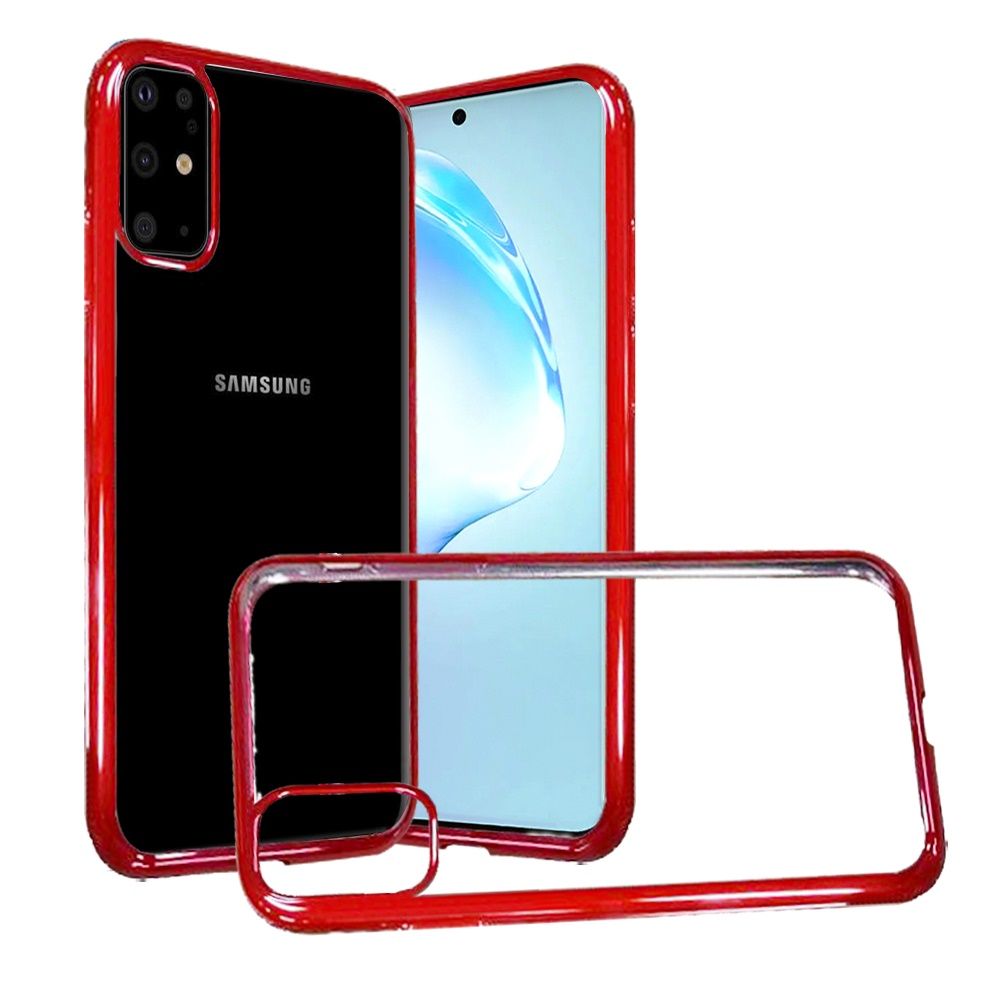 Samsung Galaxy s20 Plus Electroplated Shiny Chrome Shock Proof Case - Clear/Red (10278)
