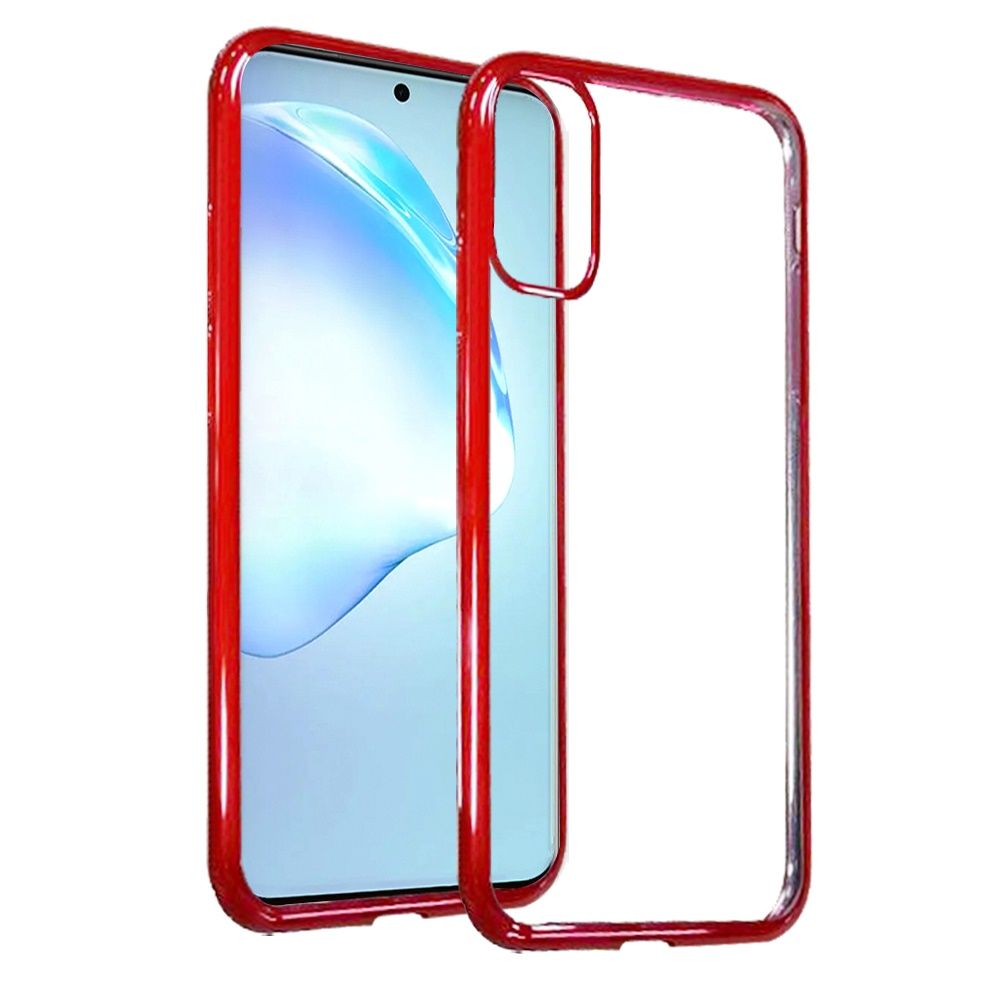 Samsung Galaxy s20 Plus Electroplated Shiny Chrome Shock Proof Case - Clear/Red (10278)