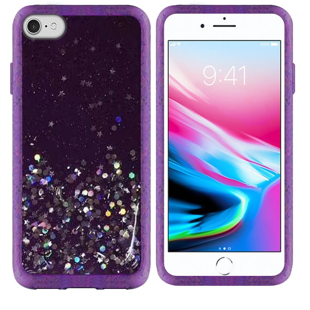 Apple iPhone SE2 (2020) 8/7 Premium PC TPU Fused Glitter Stars on Clear Epoxy - Purple (10964)