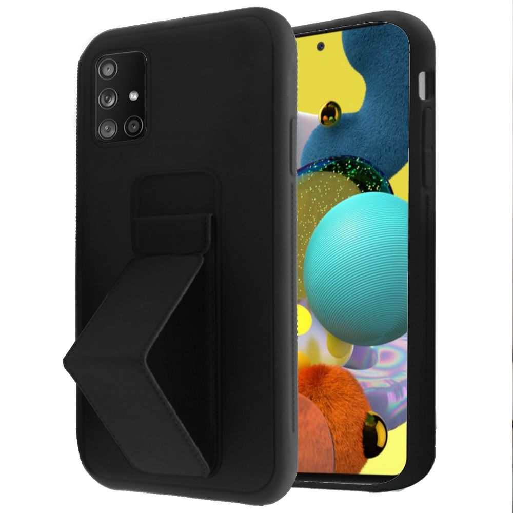 Galaxy A51 5G Foldable Magnetic Kickstand Vegan Case Cover - Black (10988)