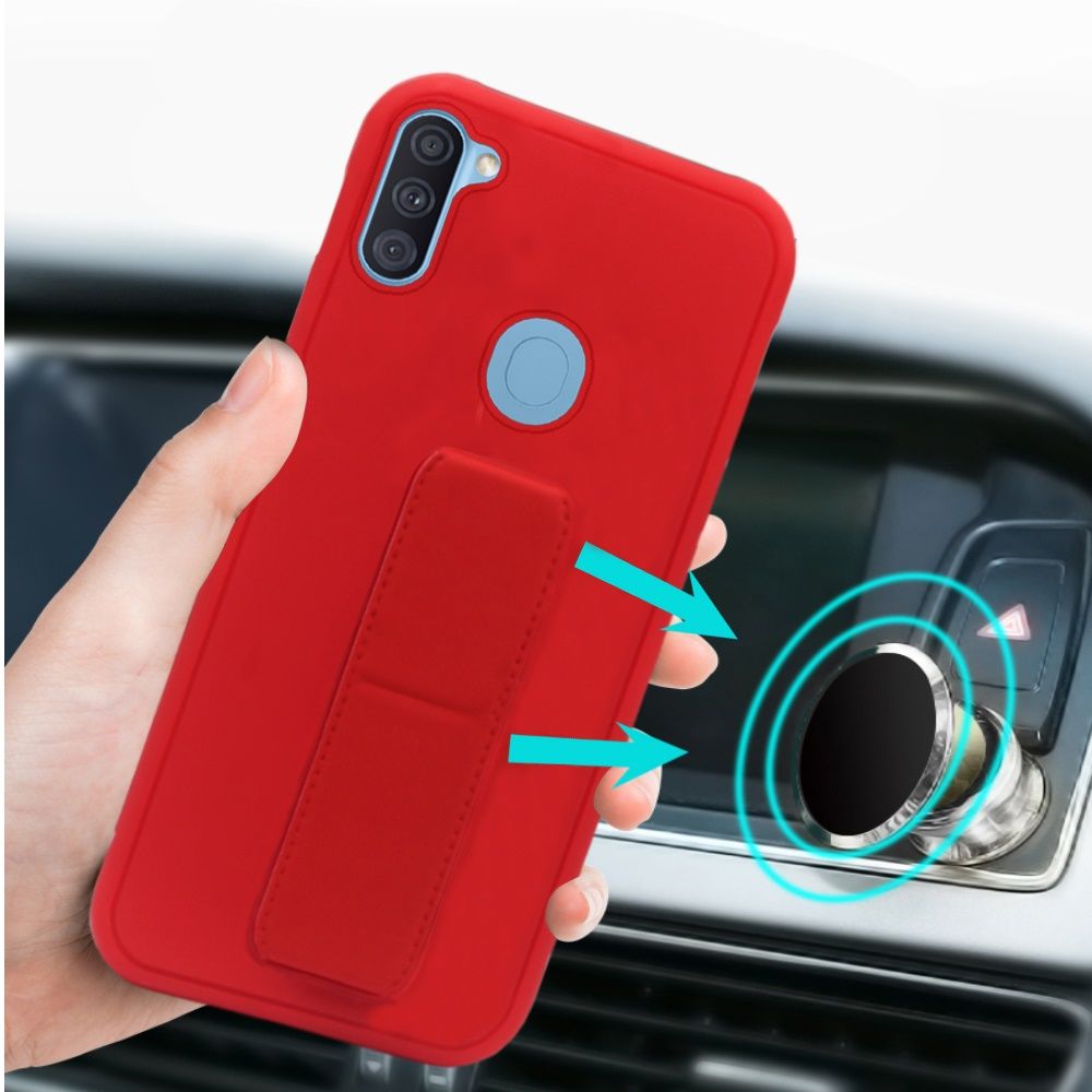 Samsung Galaxy A11 Foldable Magnetic Kickstand Vegan Case Cover - Red (110081)