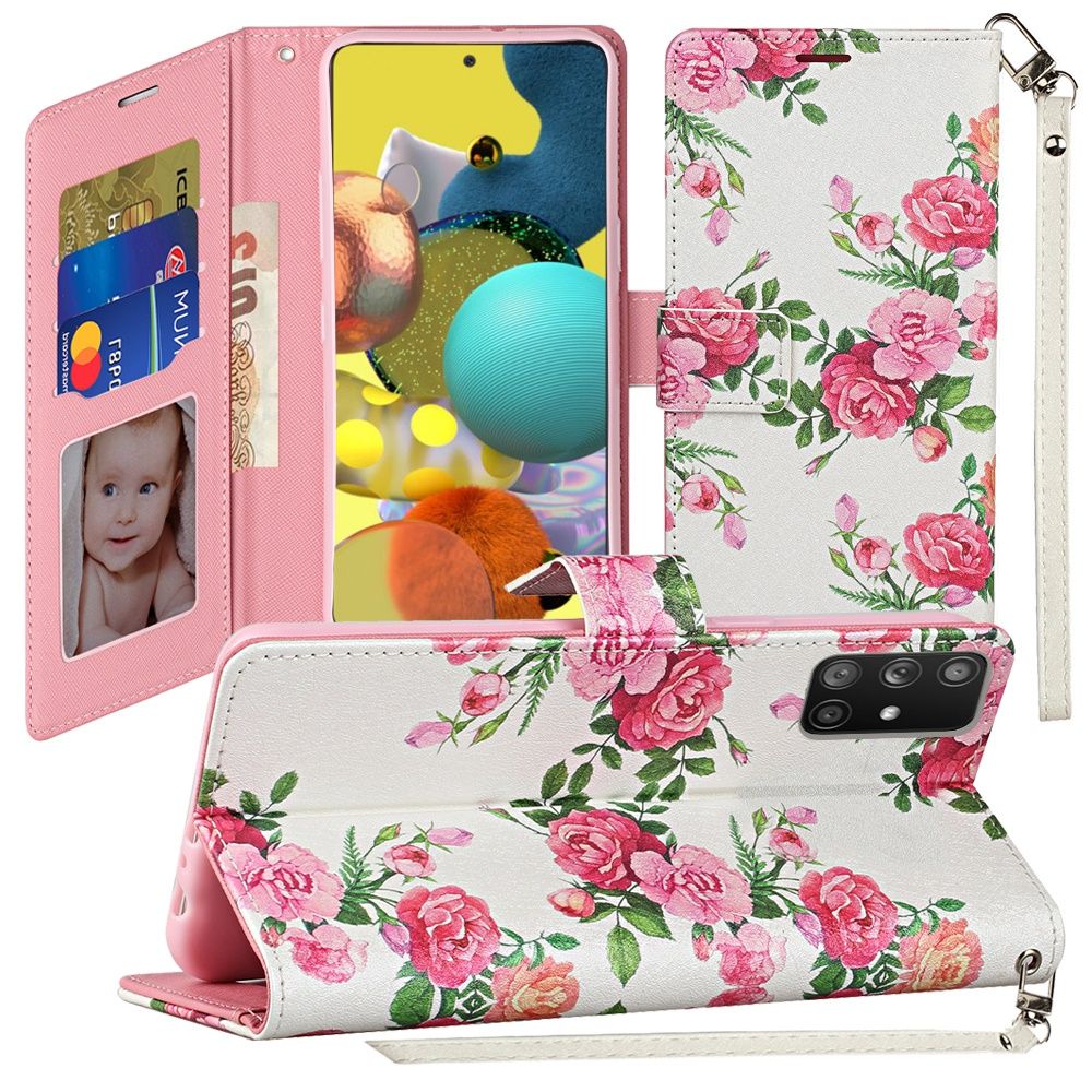Galaxy A51 5G Vegan Design Wallet ID Card Case Cover - Roses Bouquet (10991)