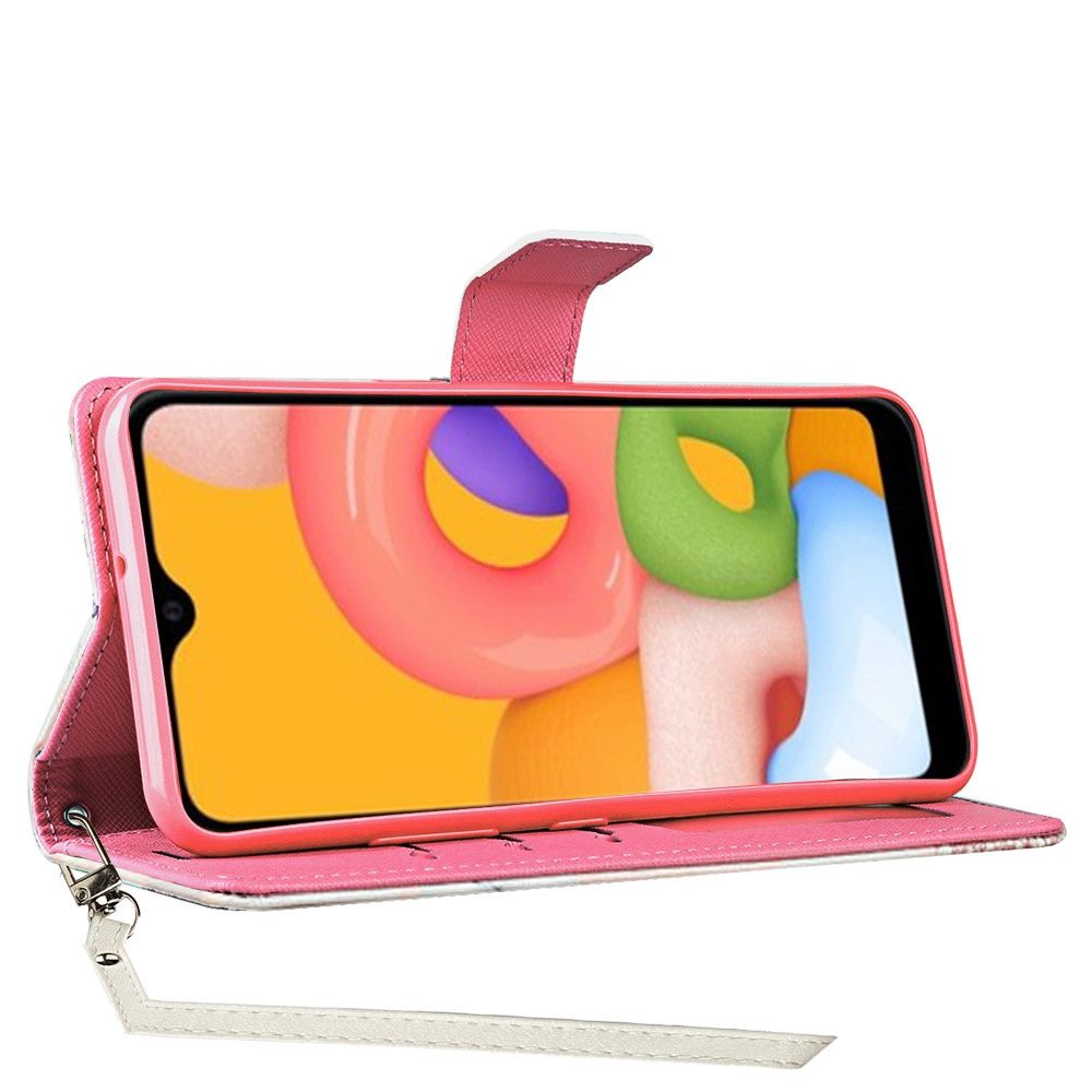 Samsung A01 Fashion Wristlet Wallet with Strap -Pink Marble (10252)