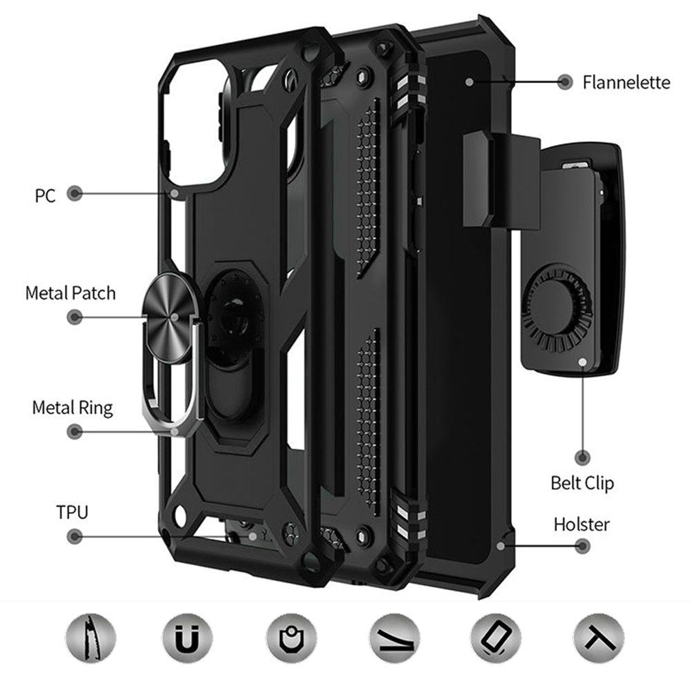 Apple iPhone 11 Pro MAX 6.5 Holster Magnetic Ringstand Clip Cover Case - Black (10957)
