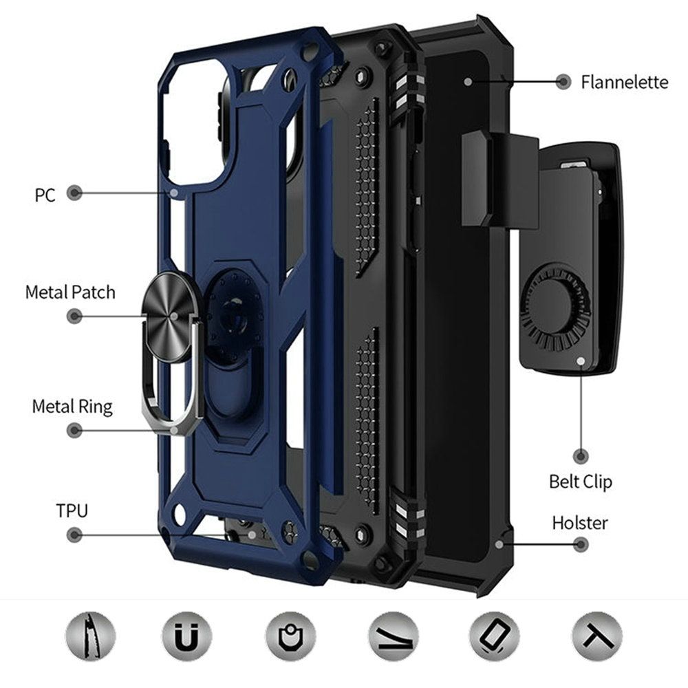 Apple iPhone 11 Pro MAX 6.5 Holster Magnetic Ringstand Clip Cover Case - Blue (10958)