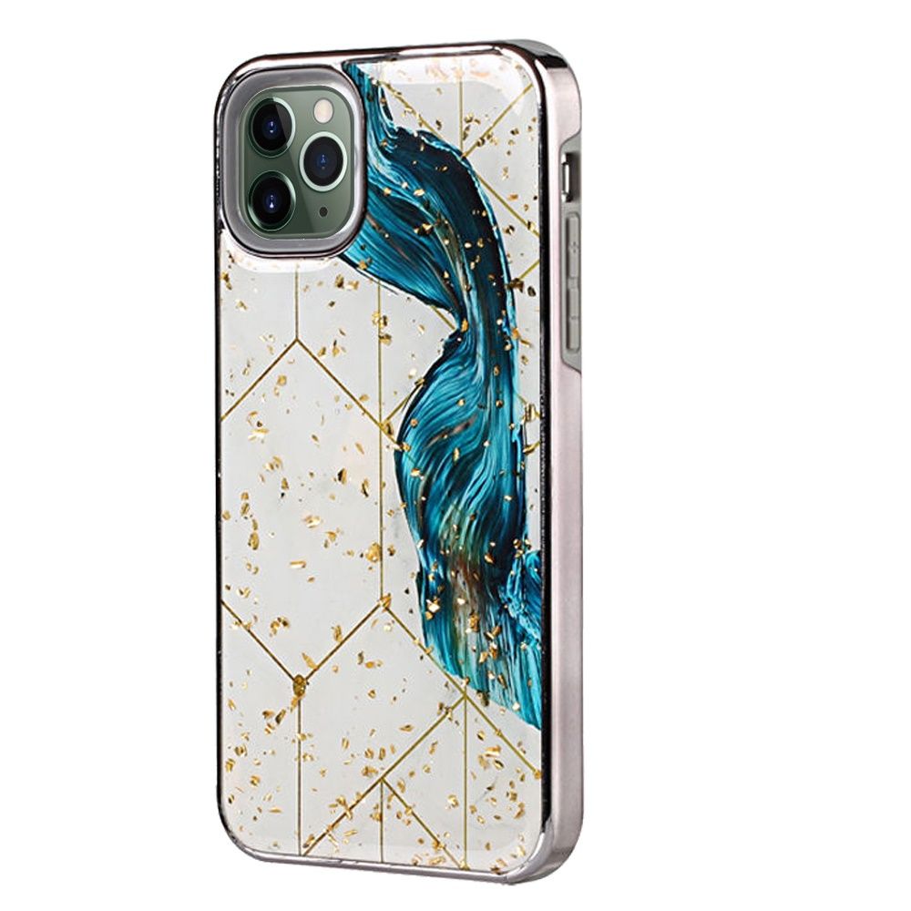 Apple iPhone 11 Pro MAX 6.5 Luxury Chrome Glitter Design Case Cover - Blue Swirl (10956)