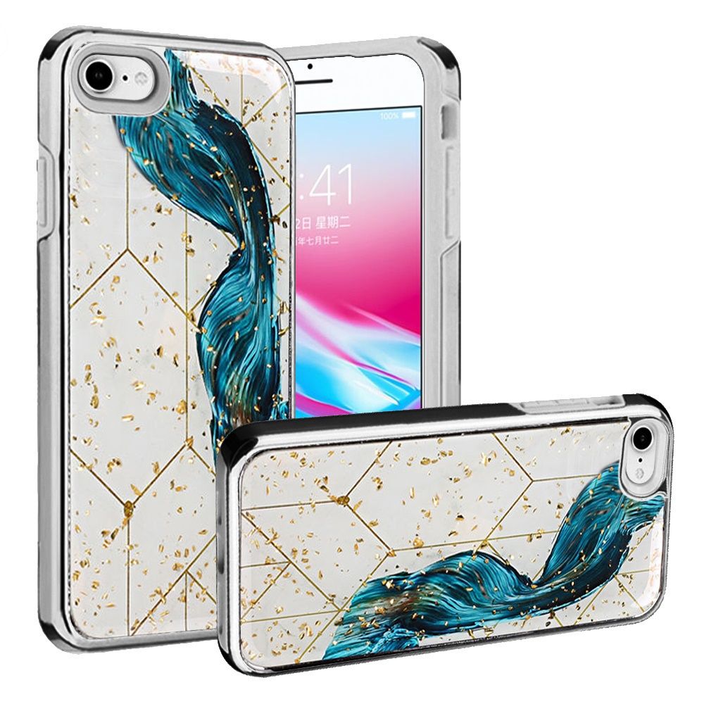 Apple iPhone SE2 (2020) 8/7/6/6s Luxury Chrome Glitter Design Case Cover - Blue Swirl (10965)