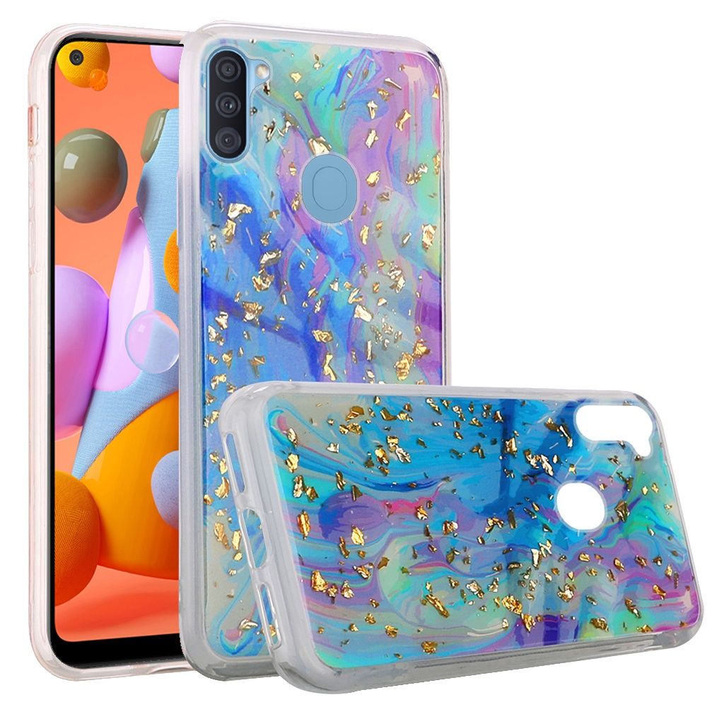 Samsung Galaxy A11 Marble Glitter Shiny TPU Case Cover - Colorful Galaxy (110067)