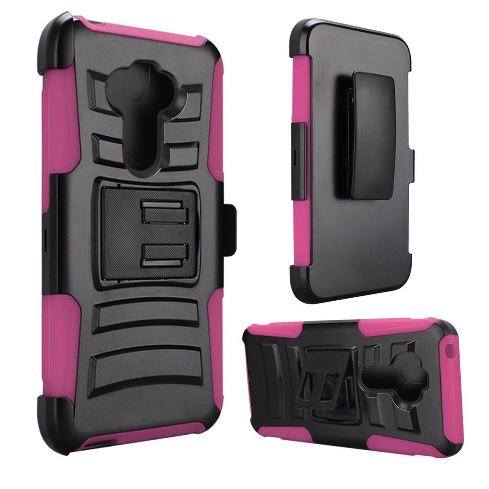 LG Aristo 5, Fortune 3, Tribute Monarch Hybrid Side Kickstand With Holster Clip - Black/Hot Pink (9960)