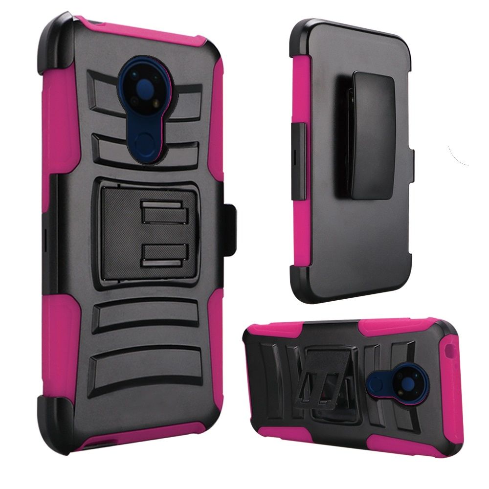 Nokia C5 Endi Hybrid Side Kickstand With Holster Clip - Black/Hot Pink (10110)