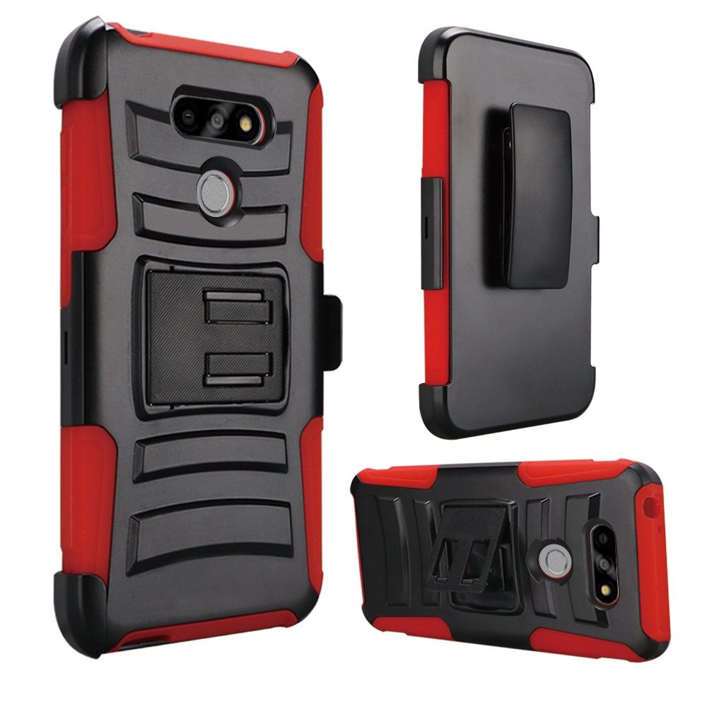 LG Harmony 4 Hybrid Side Kickstand With Holster Clip - Black/Red (10124)