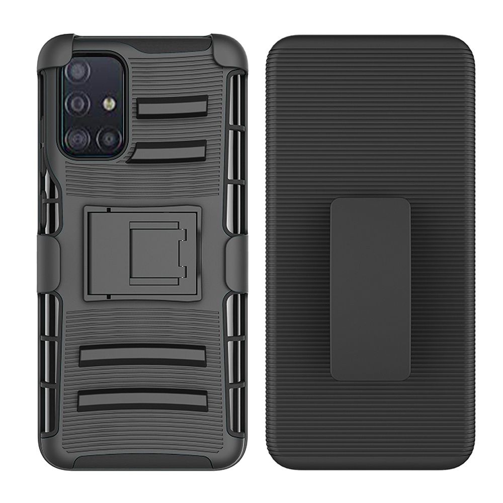 Galaxy A51 5G Rubberized Holster Clip Kickstand Case - Black/Black (10994)