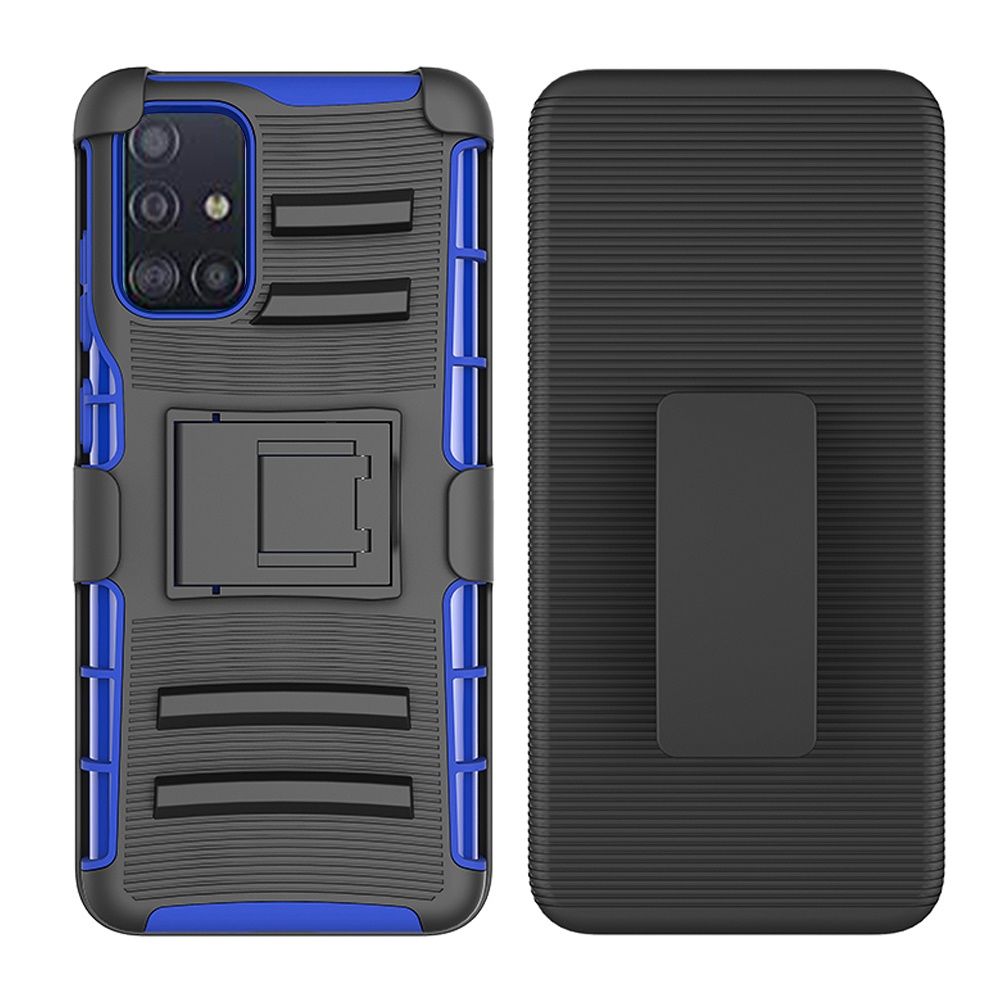 Galaxy A51 5G Rubberized Holster Clip Kickstand Case - Black/Blue (10996)