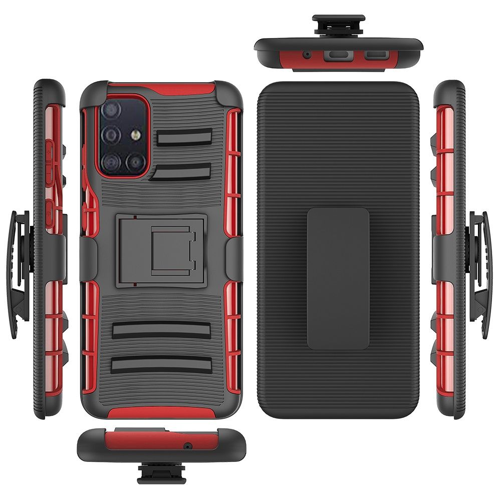Galaxy A51 5G Rubberized Holster Clip Kickstand Case - Black/Red (10995)