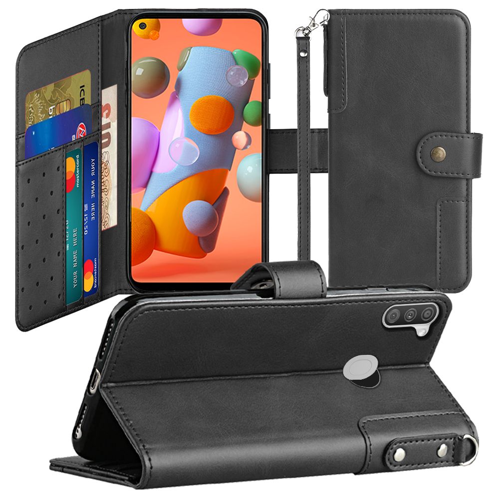 Samsung Galaxy A11 Retro Wallet Card Holder Case Cover - Black (110086)