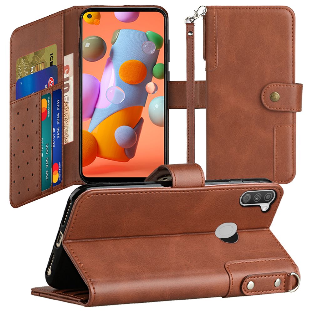 Samsung Galaxy A11 Retro Wallet Card Holder Case Cover - Brown (110087)