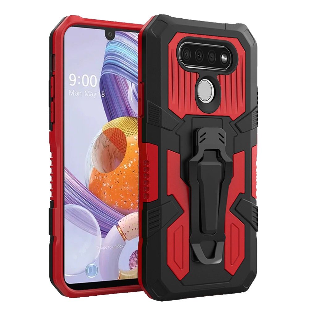 LG Stylo 6 Travel Kickstand Clip Hybrid Case Cover - Red (10972)